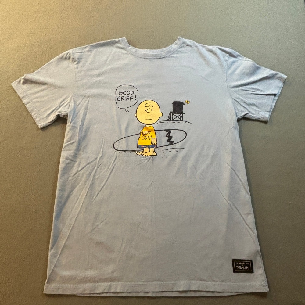Quiksilver x Peanuts Collab Charlie Brown Surf T-Shirt Mens L Blue Surfer NWOT